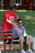 Coach Pelerin participates in massage lesson